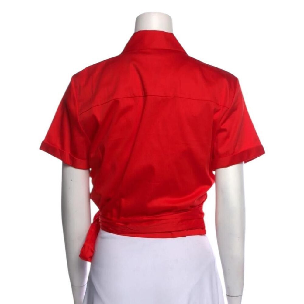 Alice + Olivia Red Crop Tie Front Button Down Shirt - Picture 3 of 7